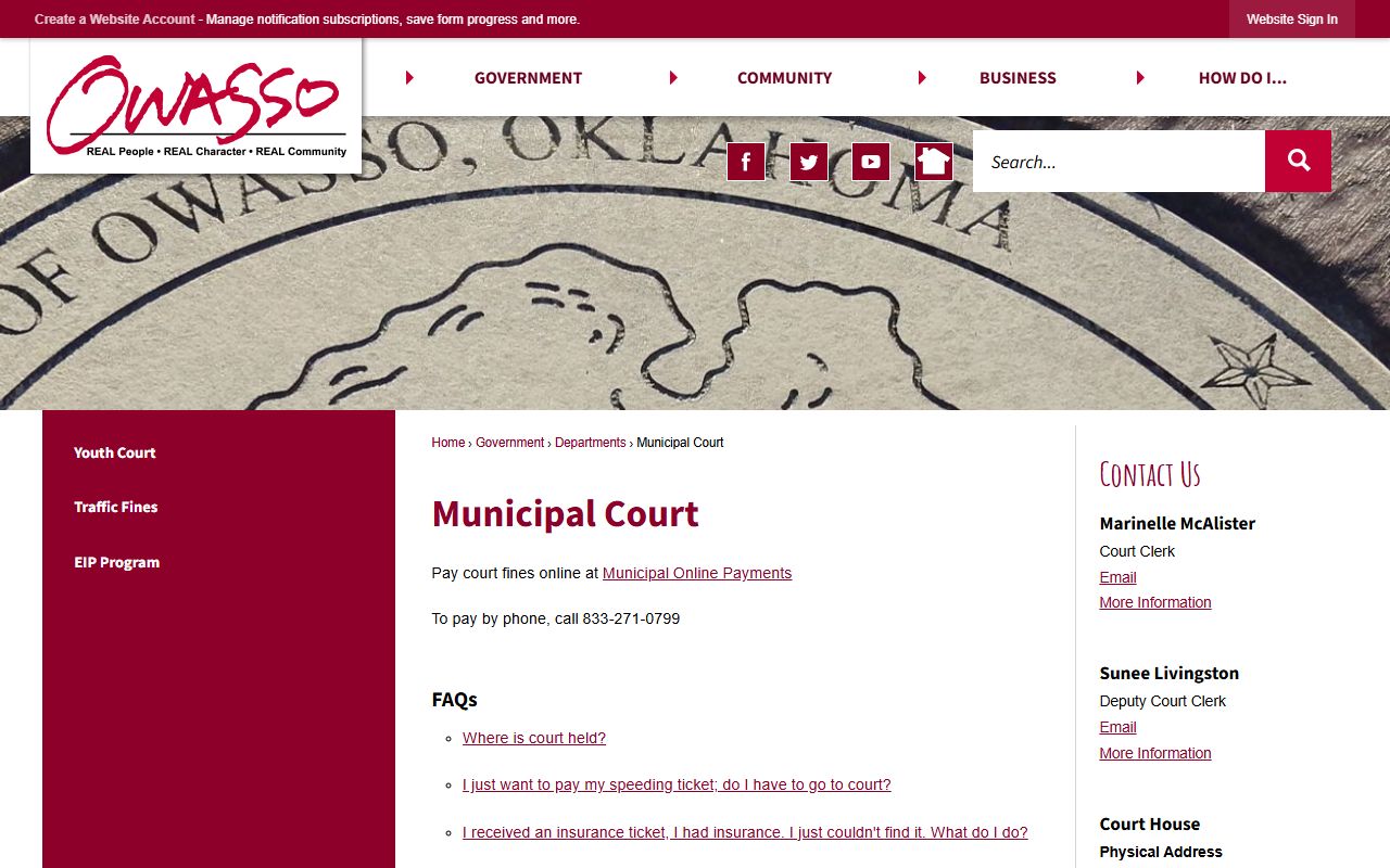 Owasso municipal court website for bankruptcy records