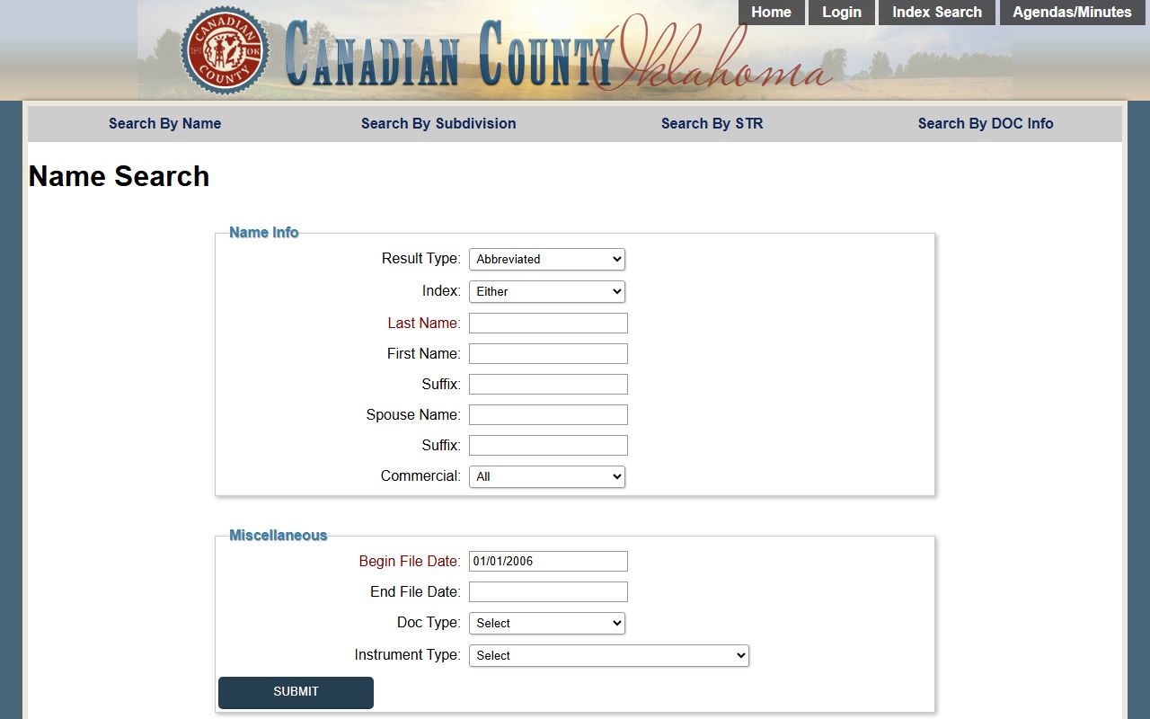 Canadian County land records search for bankruptcy records