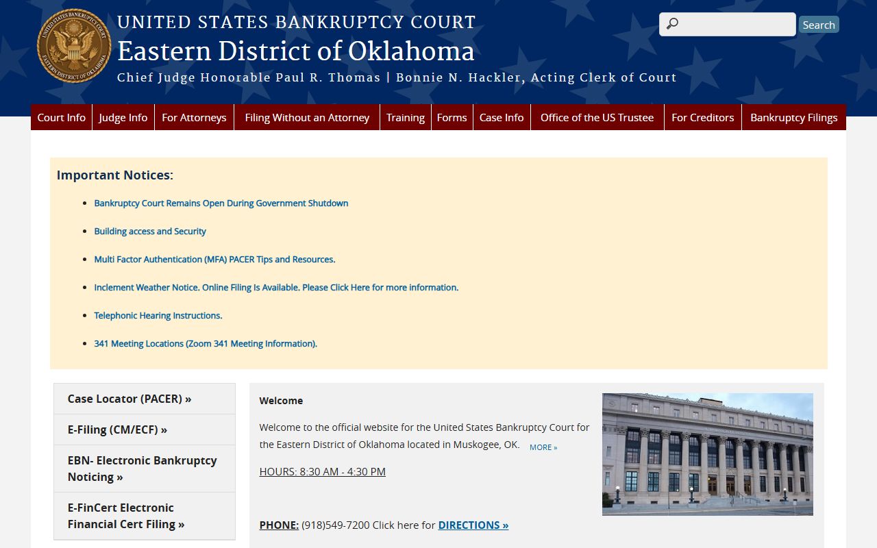 Eastern District bankruptcy court for Le Flore County bankruptcy records