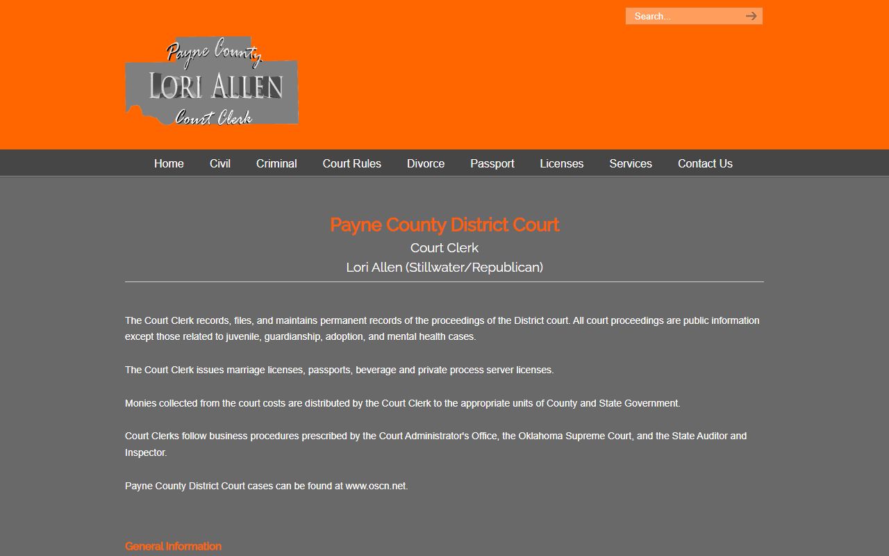 Payne County court clerk website for bankruptcy related records
