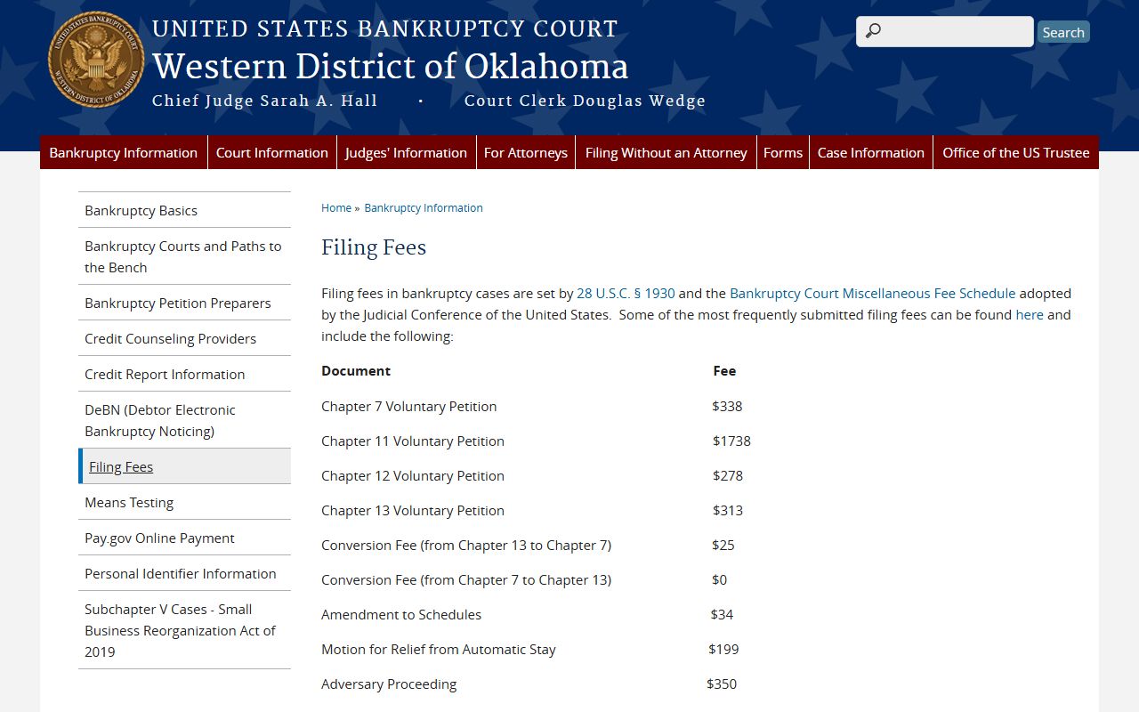 Oklahoma bankruptcy court fee schedule