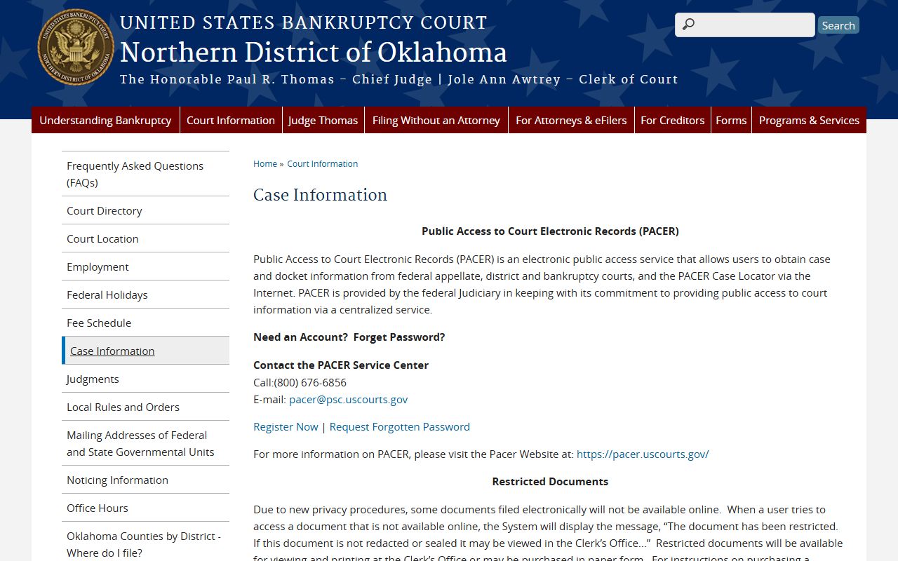 Northern District case information for Broken Arrow bankruptcy records