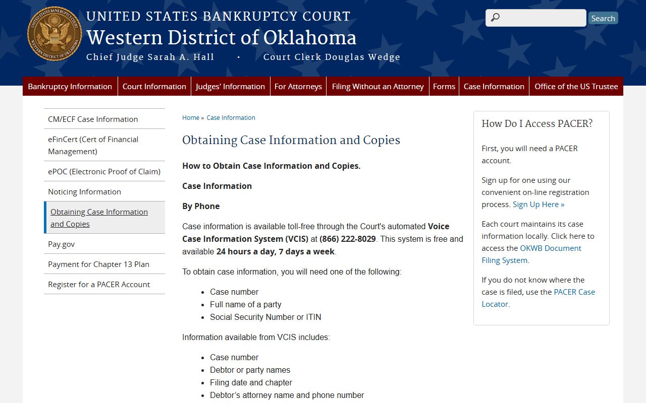 Western District case information for Enid bankruptcy records